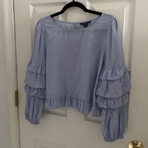 Blue American Eagle Top with Ruffle Sleeves